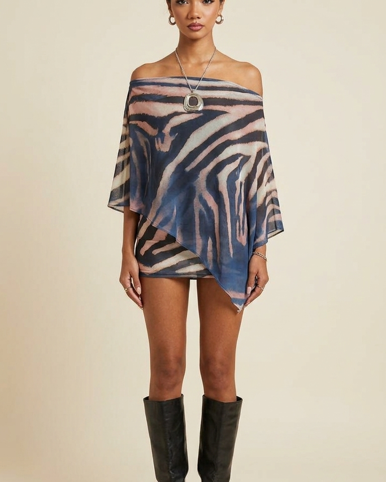 Blue Animal Print Sheer Sheer Fabric Mini Dress product image 3