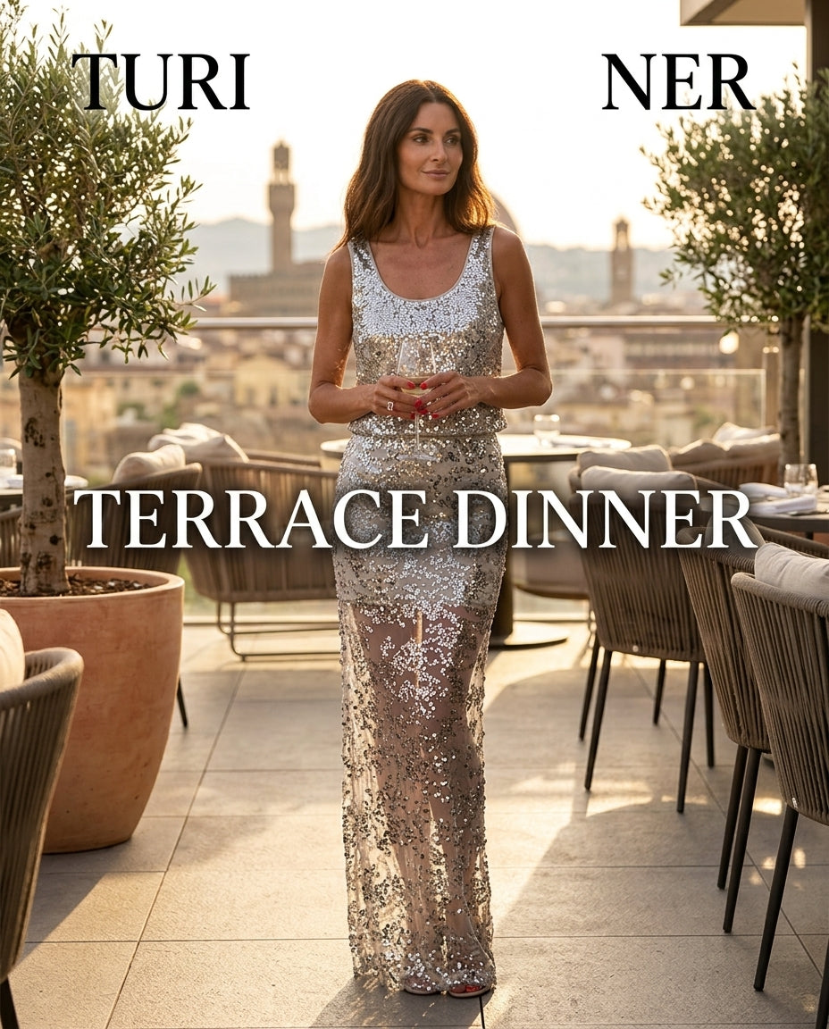 Ivory Muse Wedding Guest Sequin Skirt Set Ivory Skirt Set with Cropped silhouette and Textured texture, lifestyle scene image for Wedding Guest, a gallery evening, Fall current summer selling first with a light late-summer/pre-fall accent: make it wearabl by floravincie