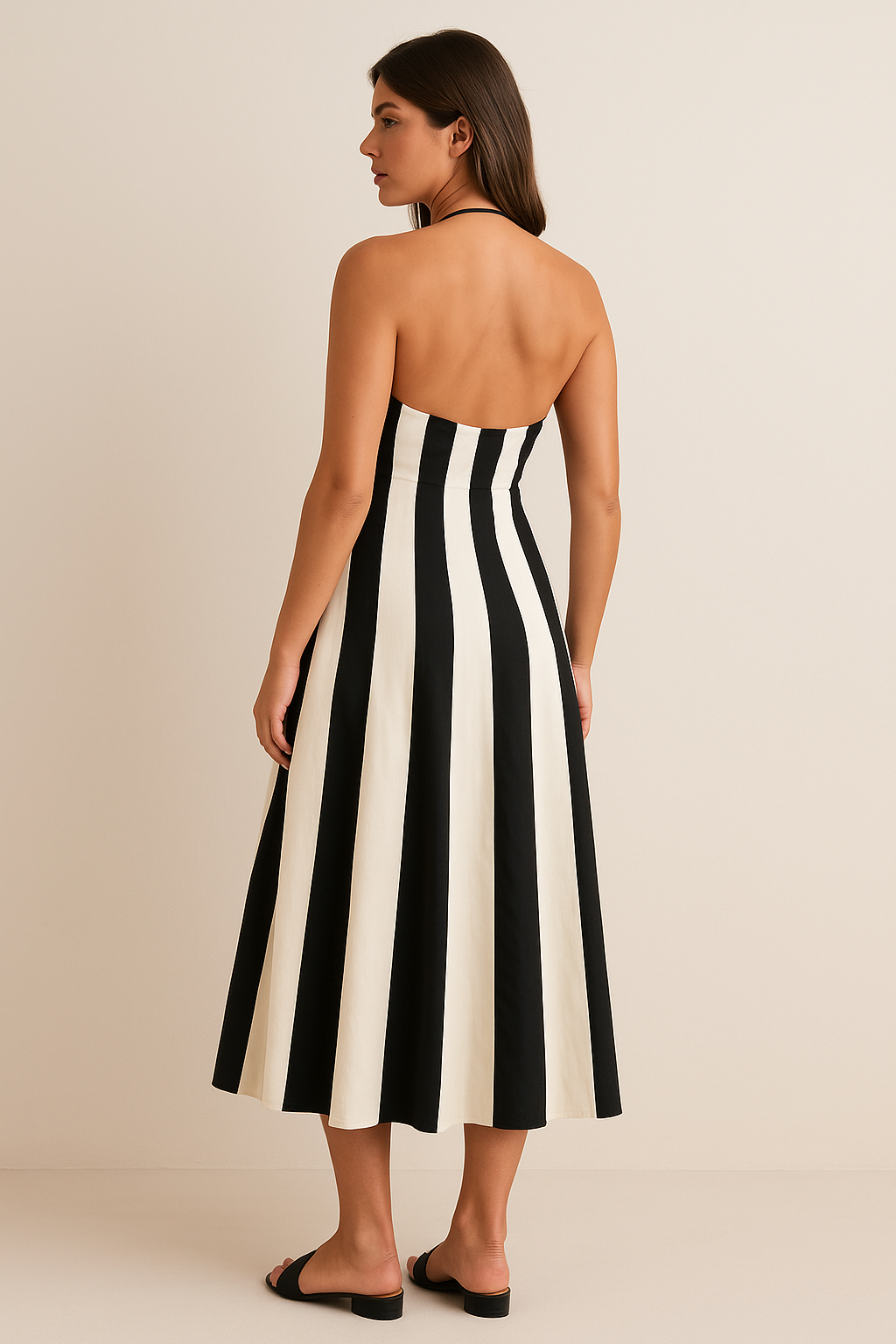 Black Striped Halter Striped Pattern Midi Dress product image 4