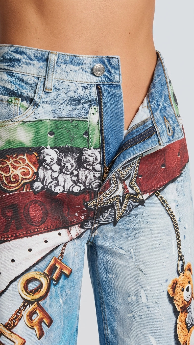 Blue Graphic Print Wide-Leg Graphic Elements Denim Jeans product image 4