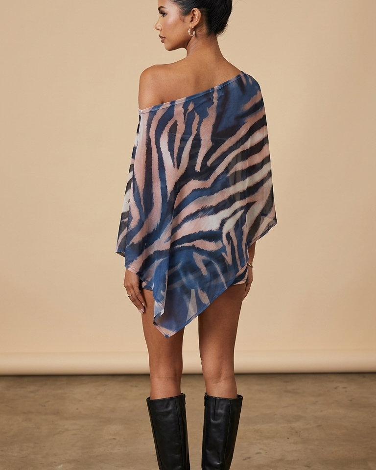 Blue Animal Print Sheer Sheer Fabric Mini Dress product image 4