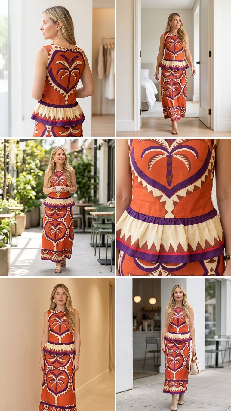 Orange Geometric Print Peplum Hem Printed Pattern Maxi Dress product image 4