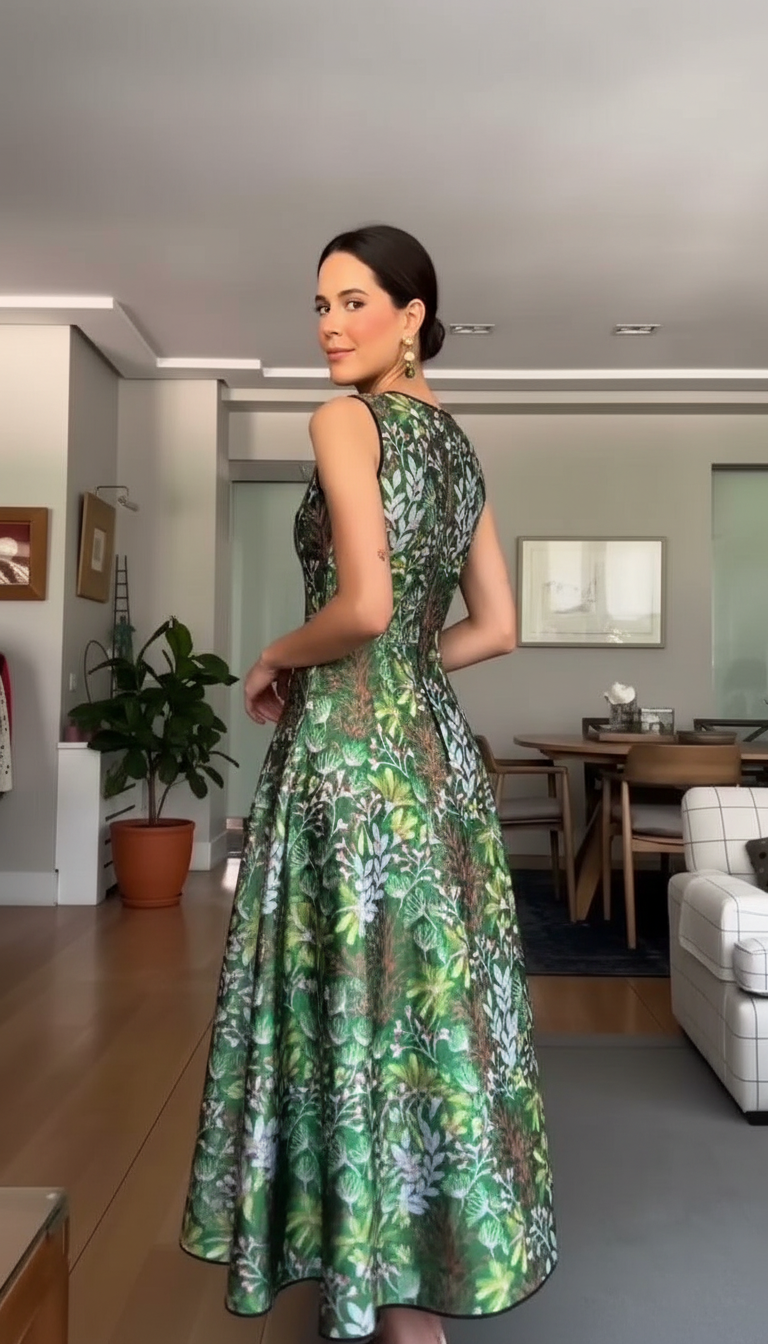 Green Floral Floral Pattern Flared Skirt Mini Dress product image 4