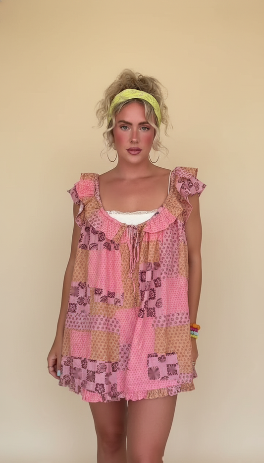 Pink Patchwork Print Ruffle Ruffled Hem Dress product image 4