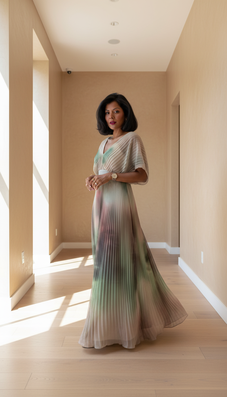 Green Ombre Print V-Neck Pleated Maxi Dress product image 4