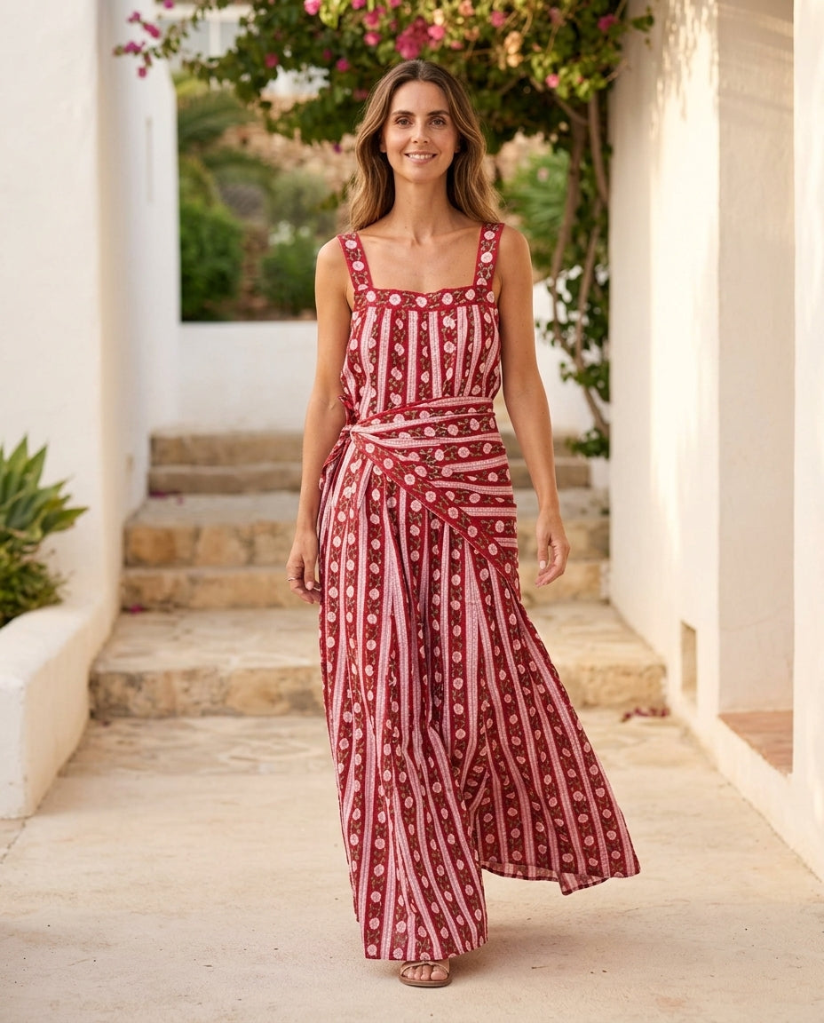 Burgundy Poise Wedding Guest Floral Maxi Dress Burgundy Maxi Dress with Relaxed Fit silhouette and Textured texture, outdoor styling image for Wedding Guest, a cafe plan, Fall current summer selling first with a light late-summer/pre-fall accent: make it by floravincie