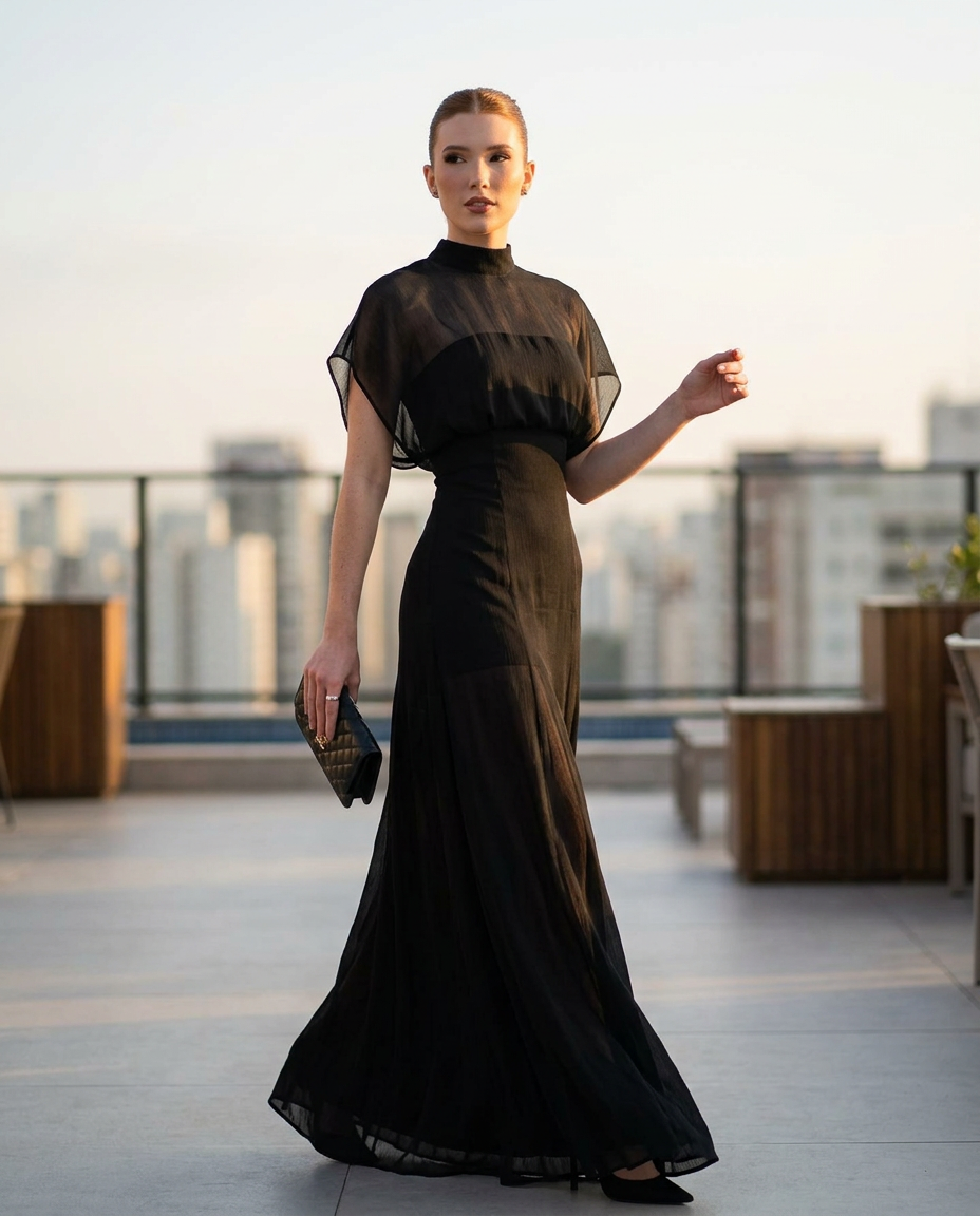 Black Charm Evening Lace Maxi Dress Black Maxi Dress with Asymmetric silhouette and Textured texture, outdoor styling image for Date Night, a Palm Springs weekend, US Coastal Glam