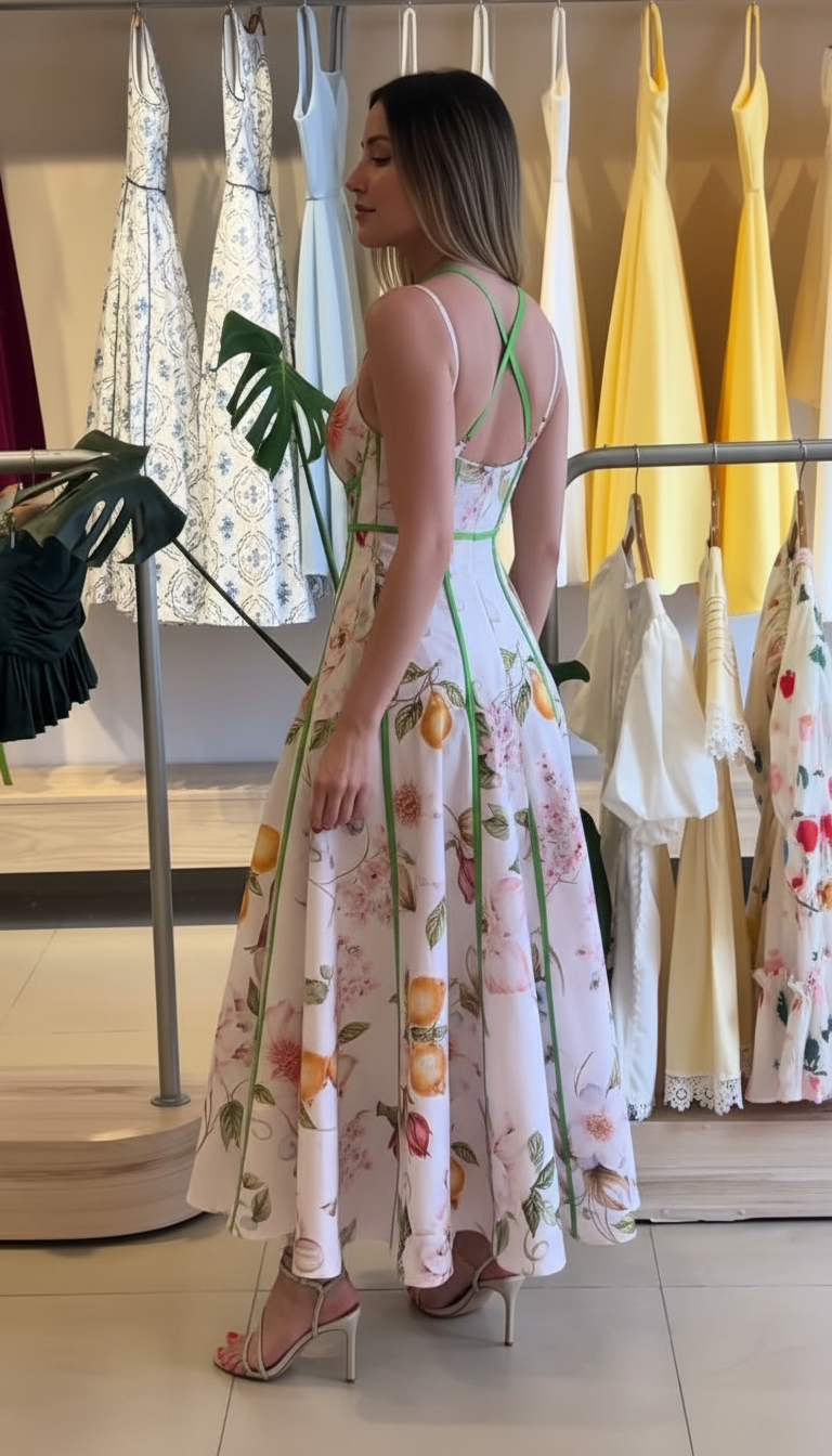 White Floral Structured Contrast Piping Maxi Dress product image 5