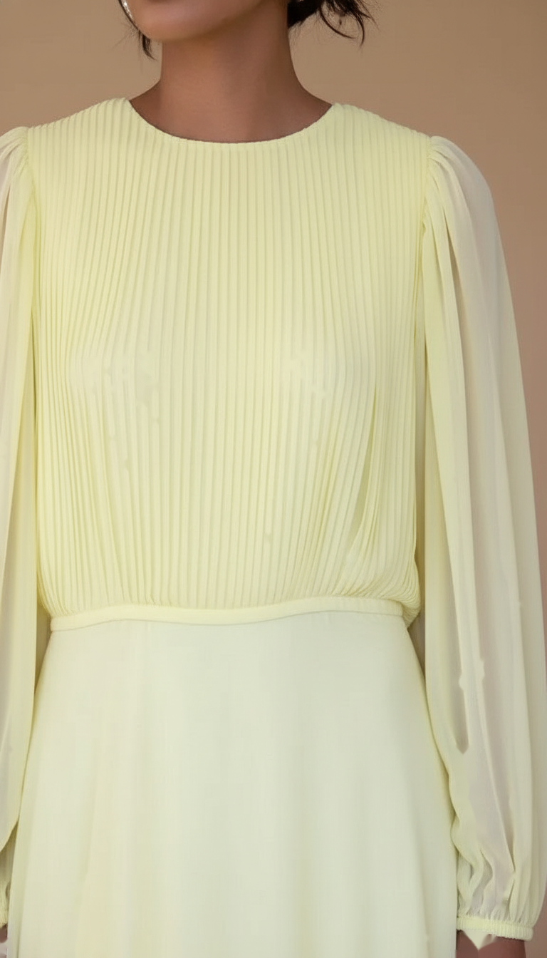 Yellow Pleated Pleated Bodice Flowing Skirt Dress product image 5