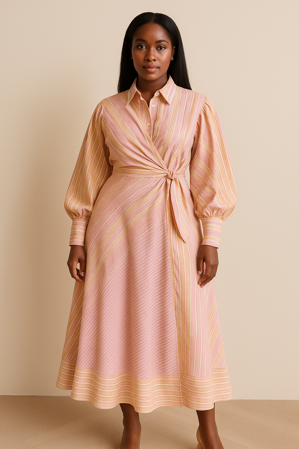 Pink Striped Wrap Belted Maxi Dress product image 5