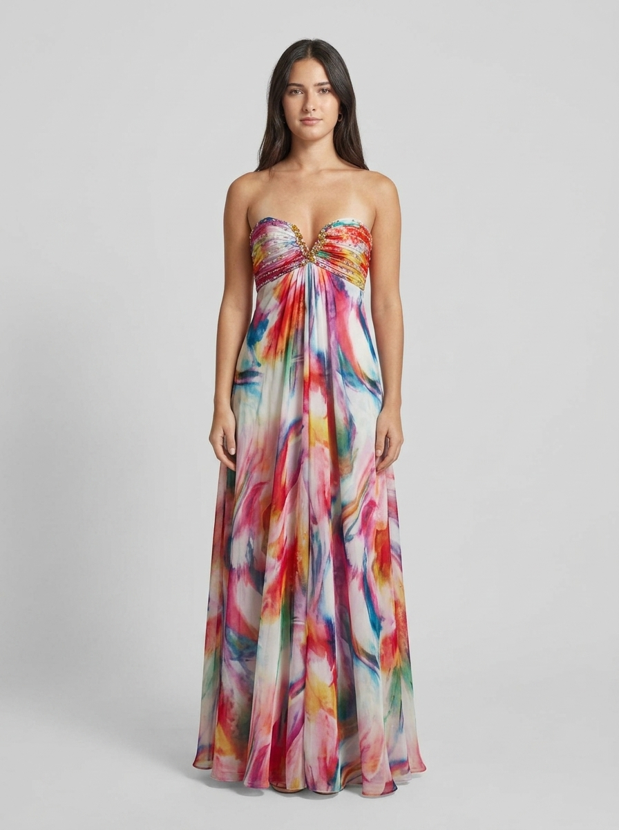 Abstract Print Beaded Embellishments Pockets Maxi Dress product image 5