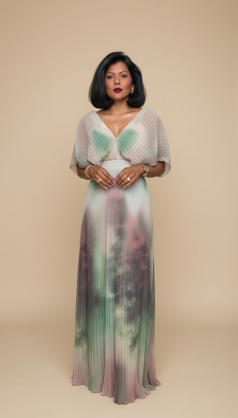 Green Ombre Print V-Neck Pleated Maxi Dress product image 5