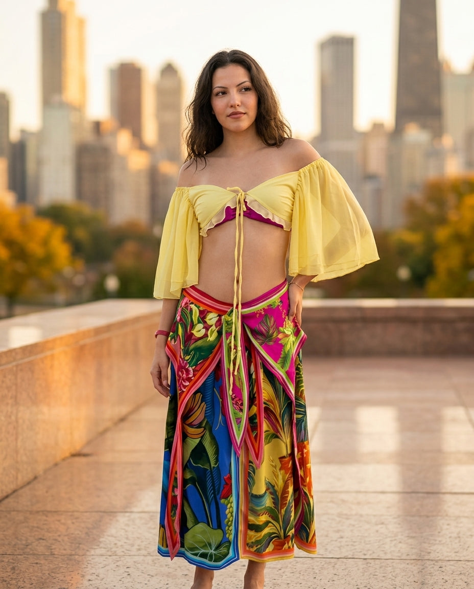 Butter Yellow Allure Evening Floral Short Set Butter Yellow Short Set with Relaxed Fit silhouette and Textured texture, editorial ecommerce scene for City Dinner, a gallery evening, Fall city dinners, cafe plans, gallery evenings, and polished weekend sty by floravincie