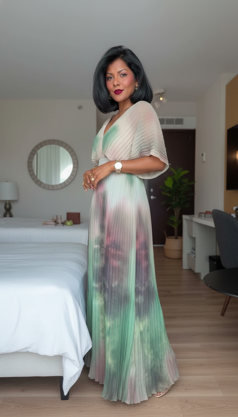 Green Ombre Print V-Neck Pleated Maxi Dress product image 6