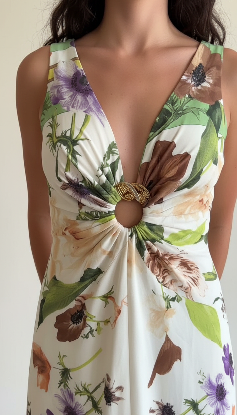 White Floral V-Neck Twist Front Maxi Dress product image 6