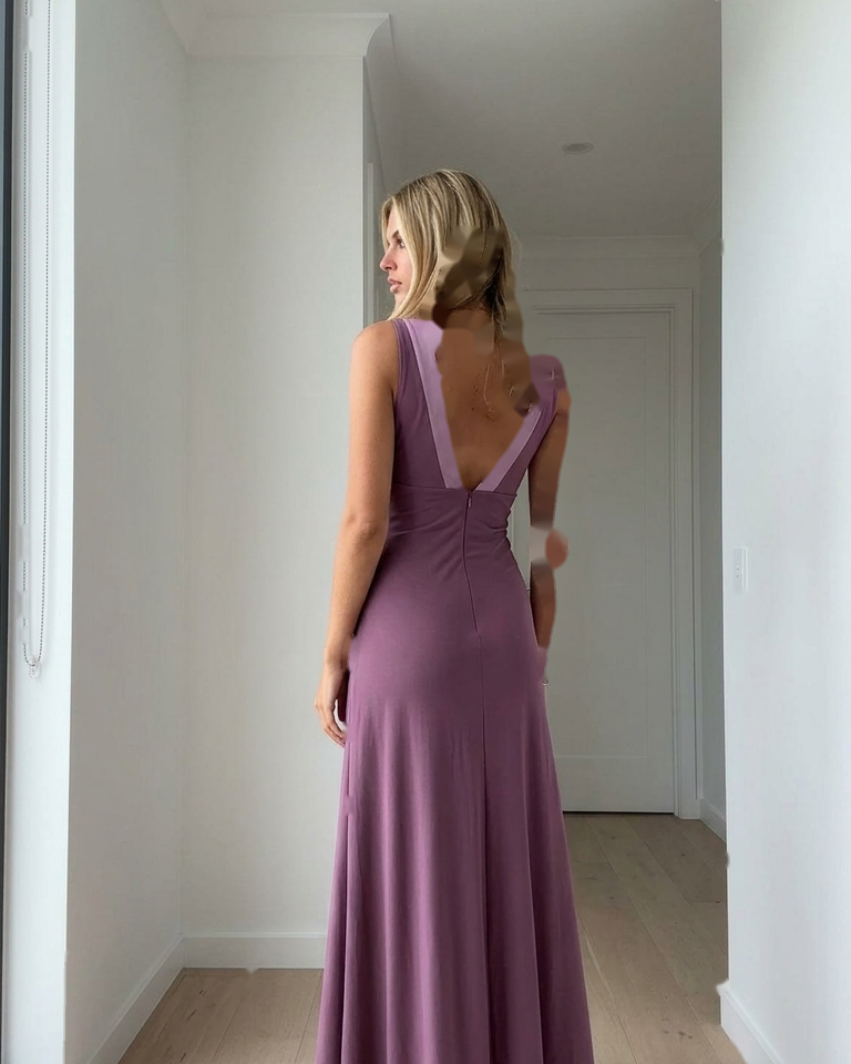 Purple V-Neck Deep V-Neck Color Blocking Maxi Dress product image 6