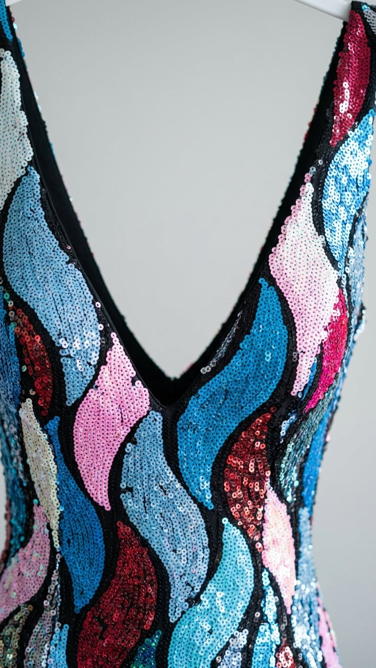 Abstract Print Backless V-Neck Satin Maxi Dress product image 6
