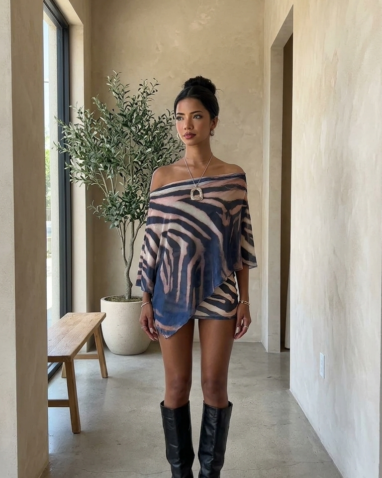 Blue Animal Print Sheer Sheer Fabric Mini Dress product image 6