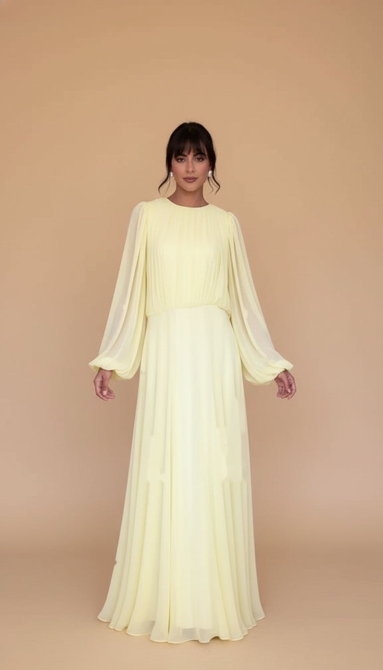 Yellow Pleated Pleated Bodice Flowing Skirt Dress product image 6