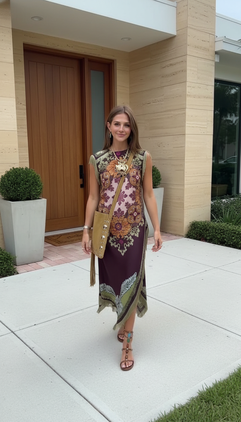 Burgundy Floral Embroidered Fringe Kaftan Dress product image 6