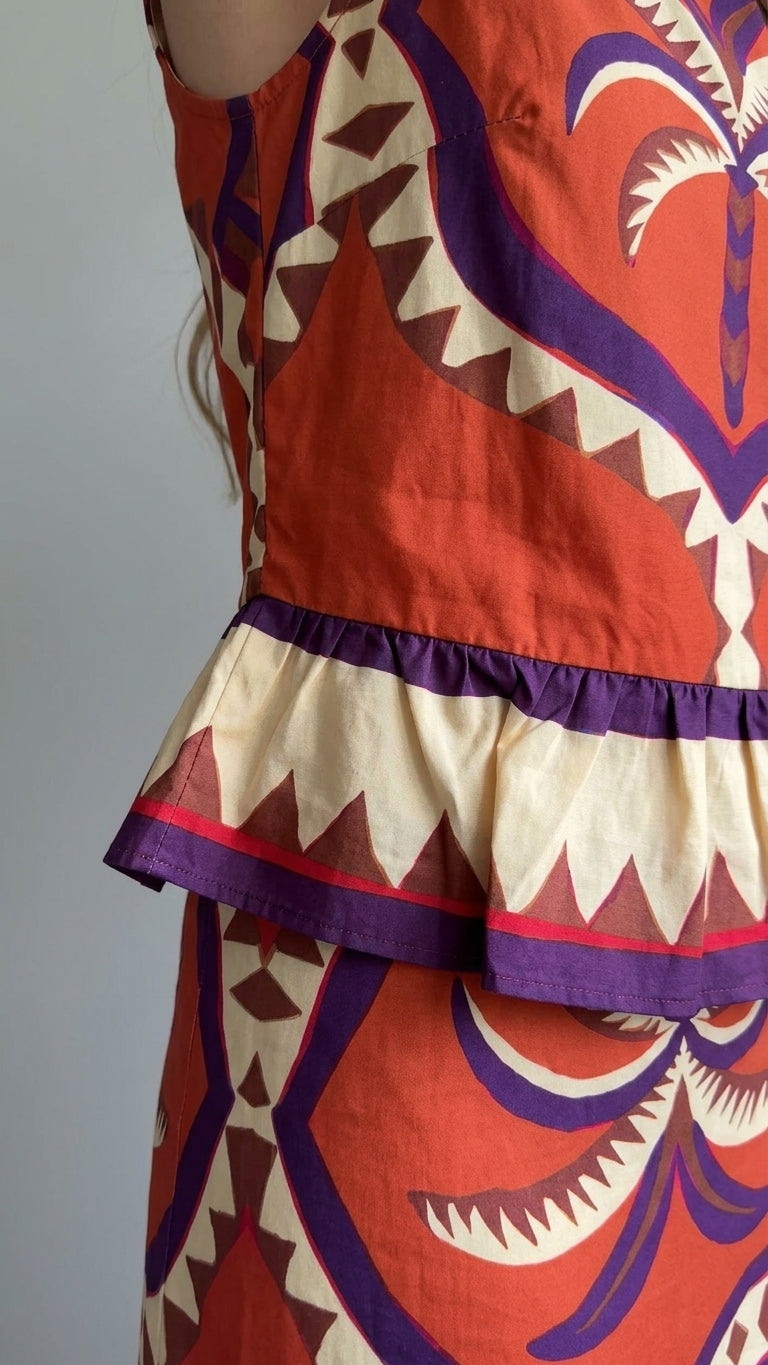 Orange Geometric Print Peplum Hem Printed Pattern Maxi Dress product image 6