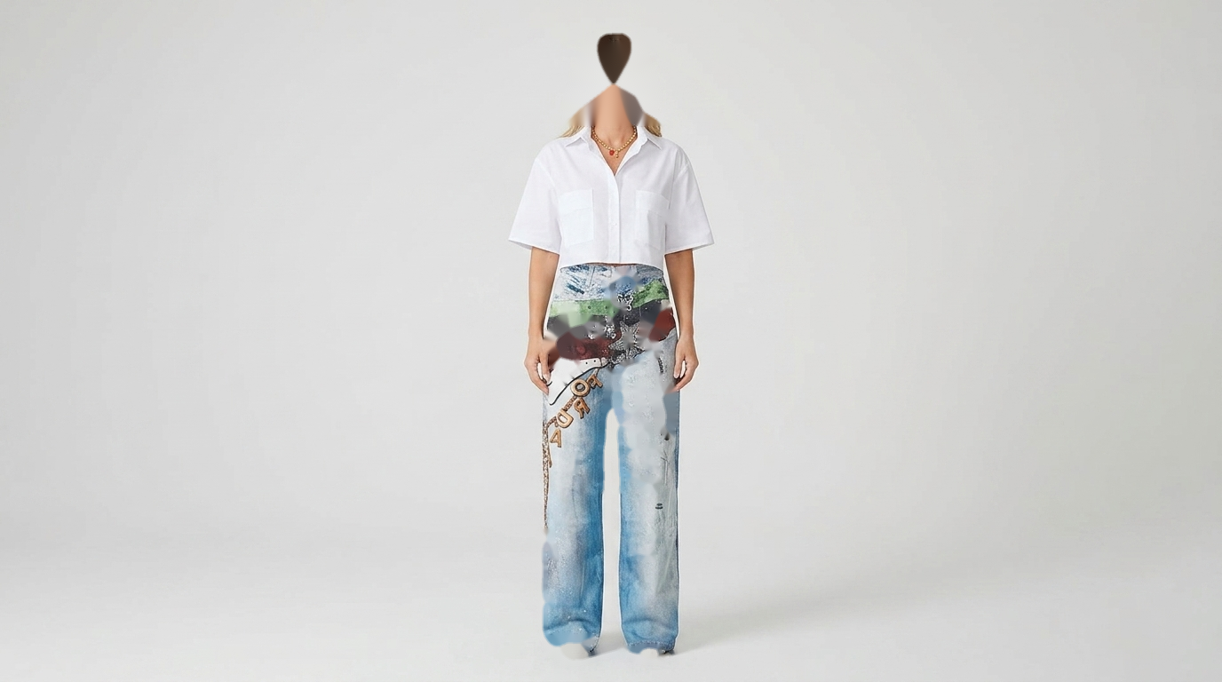 Blue Graphic Print Wide-Leg Graphic Elements Denim Jeans product image 6