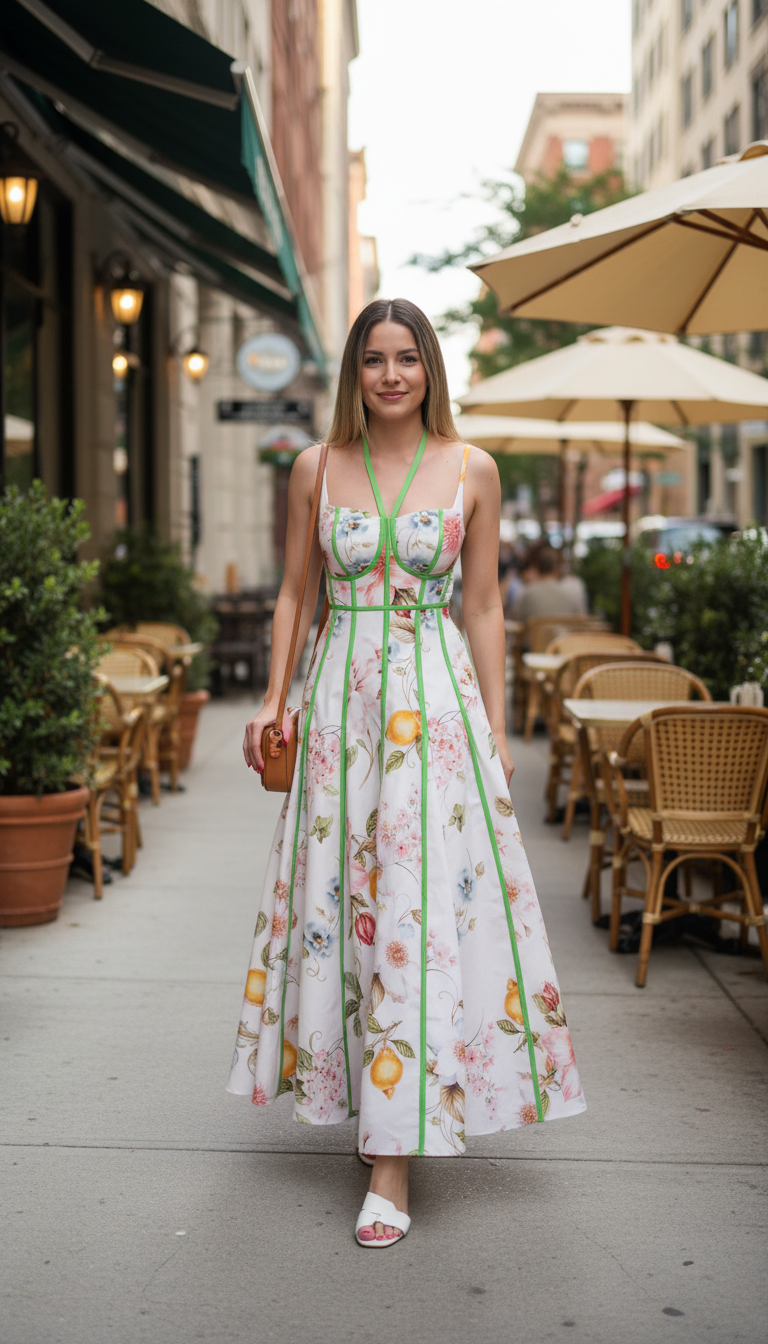 White Floral Contrast Piping Floral Print Maxi Dress product image 6