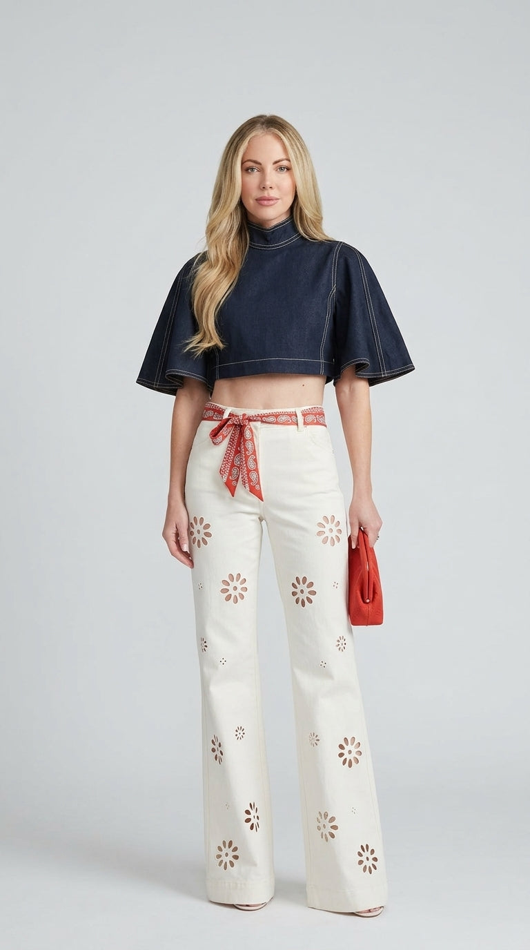 Navy Floral Wide-Leg Cropped Short Set product image 6