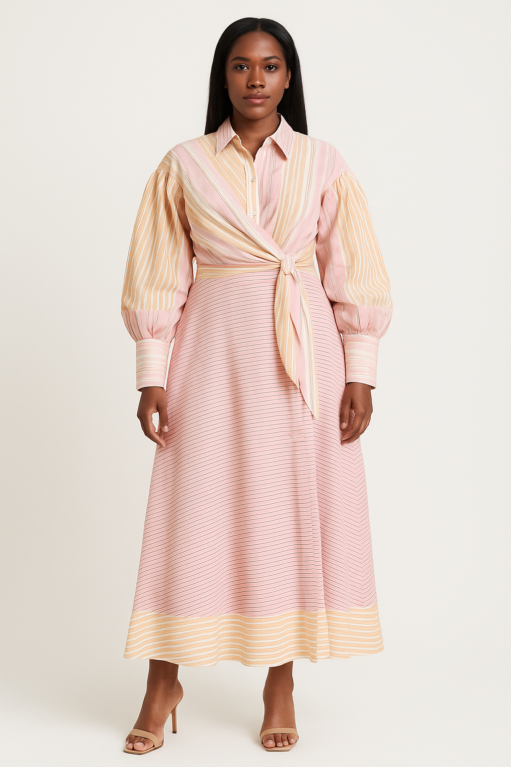 Pink Striped Wrap Belted Maxi Dress product image 6