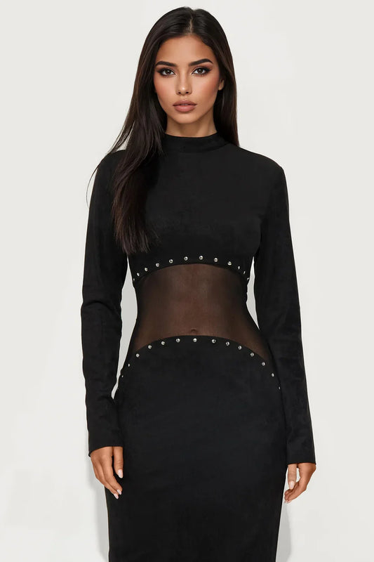 Black mesh panelled maxi dress