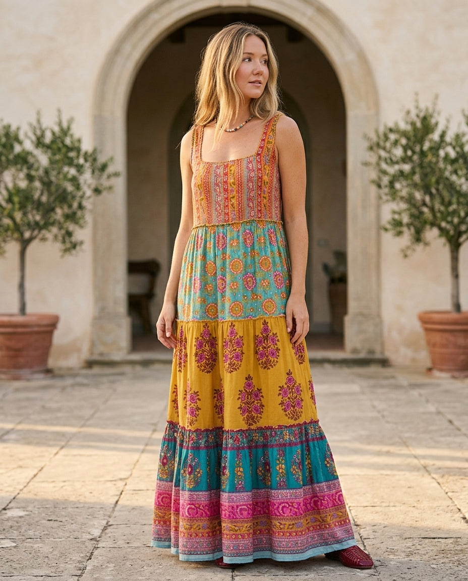 Butter Yellow Charm Wedding Guest Printed Maxi Dress Butter Yellow Maxi Dress with Relaxed Fit silhouette and Textured texture, fabric and construction detail for Wedding Guest, a cafe plan, Fall current summer selling first with a light late-summer/pre-f by floravincie