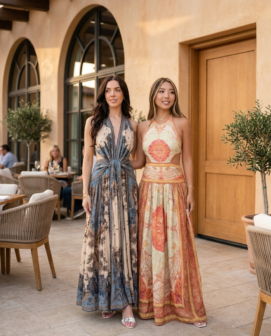 Ivory Poise Wedding Guest Printed Maxi Dress Ivory Maxi Dress with Flowing silhouette and Textured texture, fabric and construction detail for Wedding Guest, an office-to-dinner transition, Fall current summer selling first with a light late-summer/pre-fa by floravincie