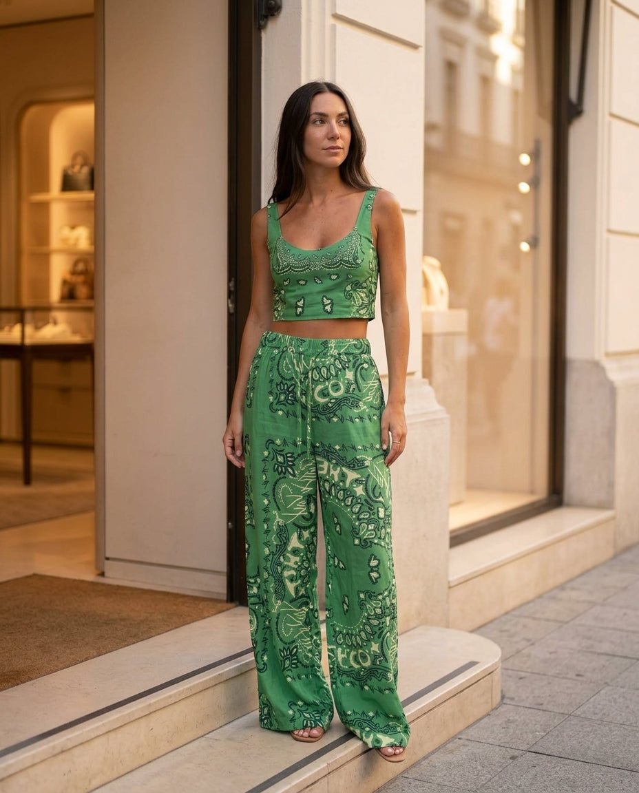 Sage Charm Wedding Guest Printed Jacket Sage Jacket with Wide-Leg silhouette and Textured texture, fabric and construction detail for Wedding Guest, a gallery evening, Fall current summer selling first with a light late-summer/pre-fall accent: make it wea by floravincie