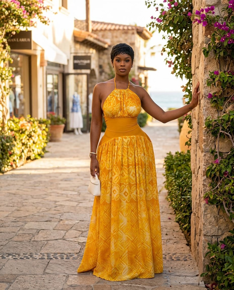 Butter Yellow Velvet Wedding Guest Abstract Print Maxi Dress Butter Yellow Maxi Dress with Flowing silhouette and Textured texture, fabric and construction detail for Wedding Guest, an office-to-dinner transition, Fall current summer selling first with a by floravincie