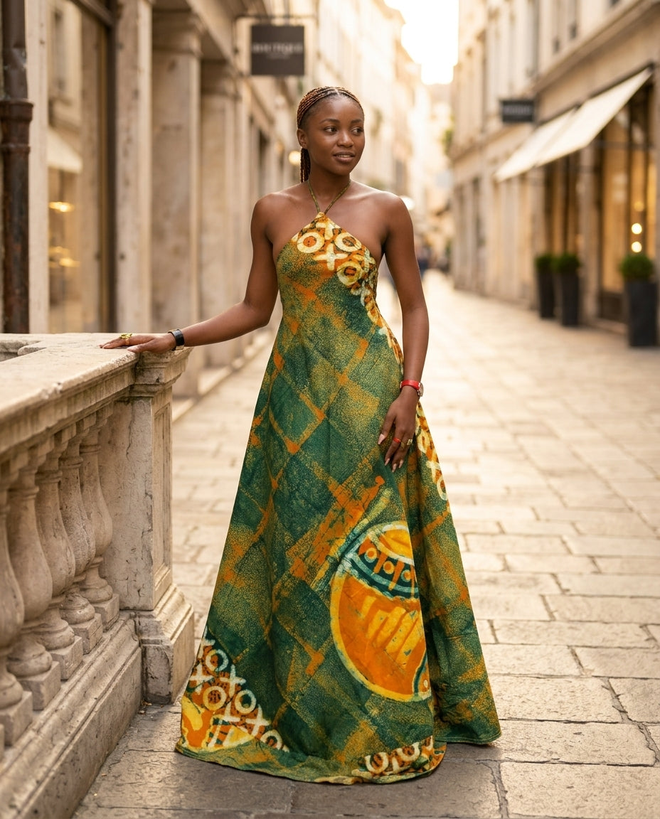 Sage Velvet Resort Abstract Print Maxi Dress Sage Maxi Dress with Relaxed Fit silhouette and Textured texture, fabric and construction detail for Resort Wear, a polished coastal brunch, US East / Hamptons Elite