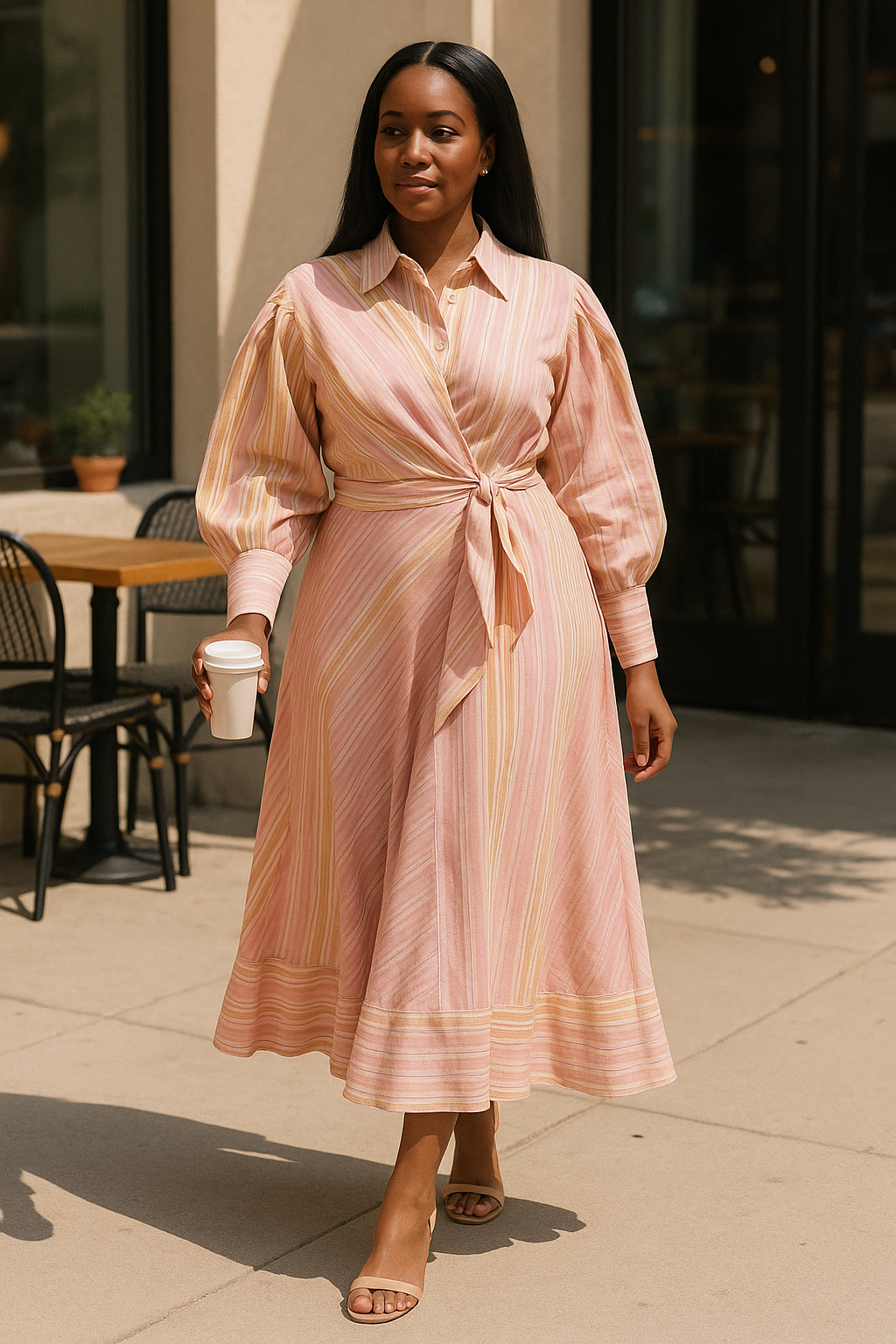 Pink Striped Wrap Belted Maxi Dress product image 7