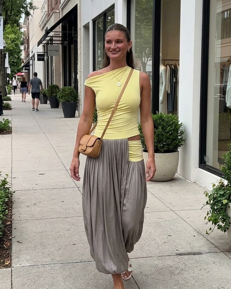 Yellow Asymmetrical Design High Waist Skirt Set product image 7