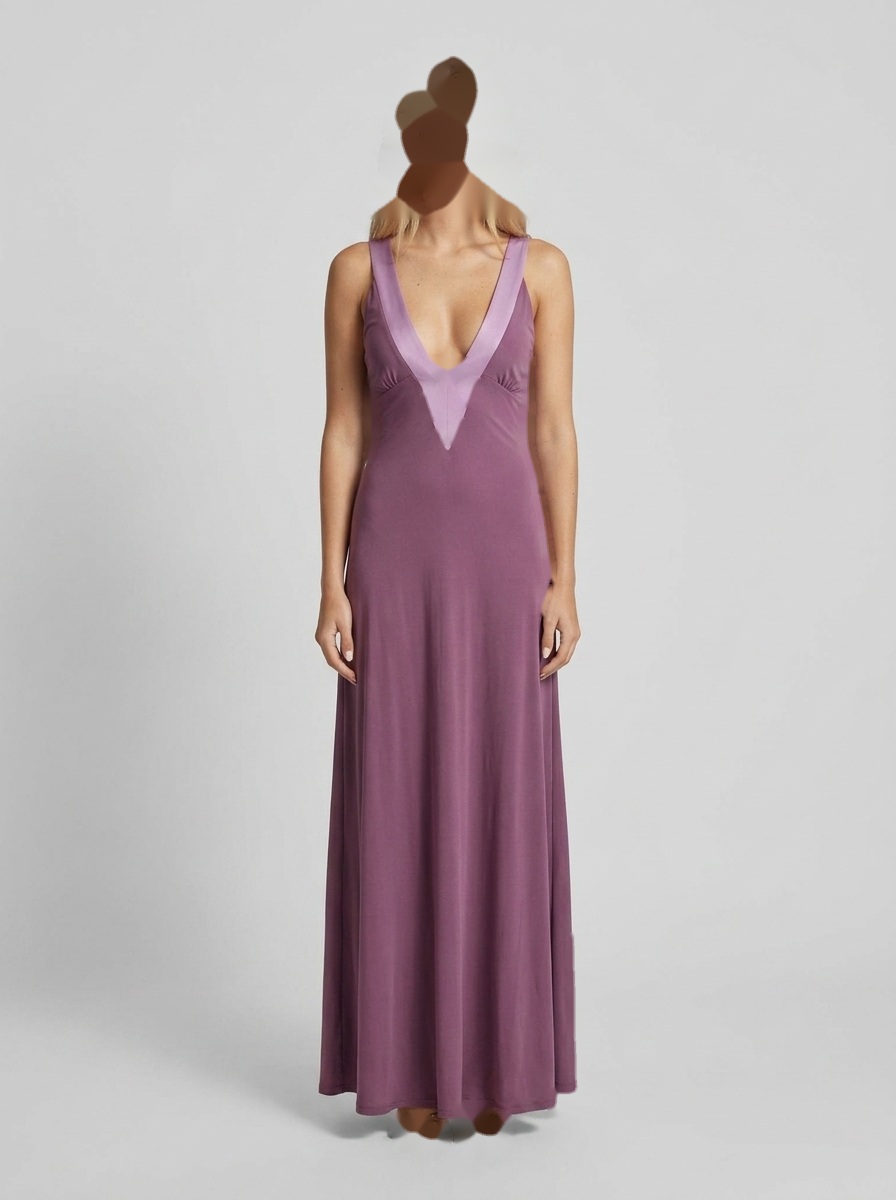 Purple V-Neck Deep V-Neck Color Blocking Maxi Dress product image 7