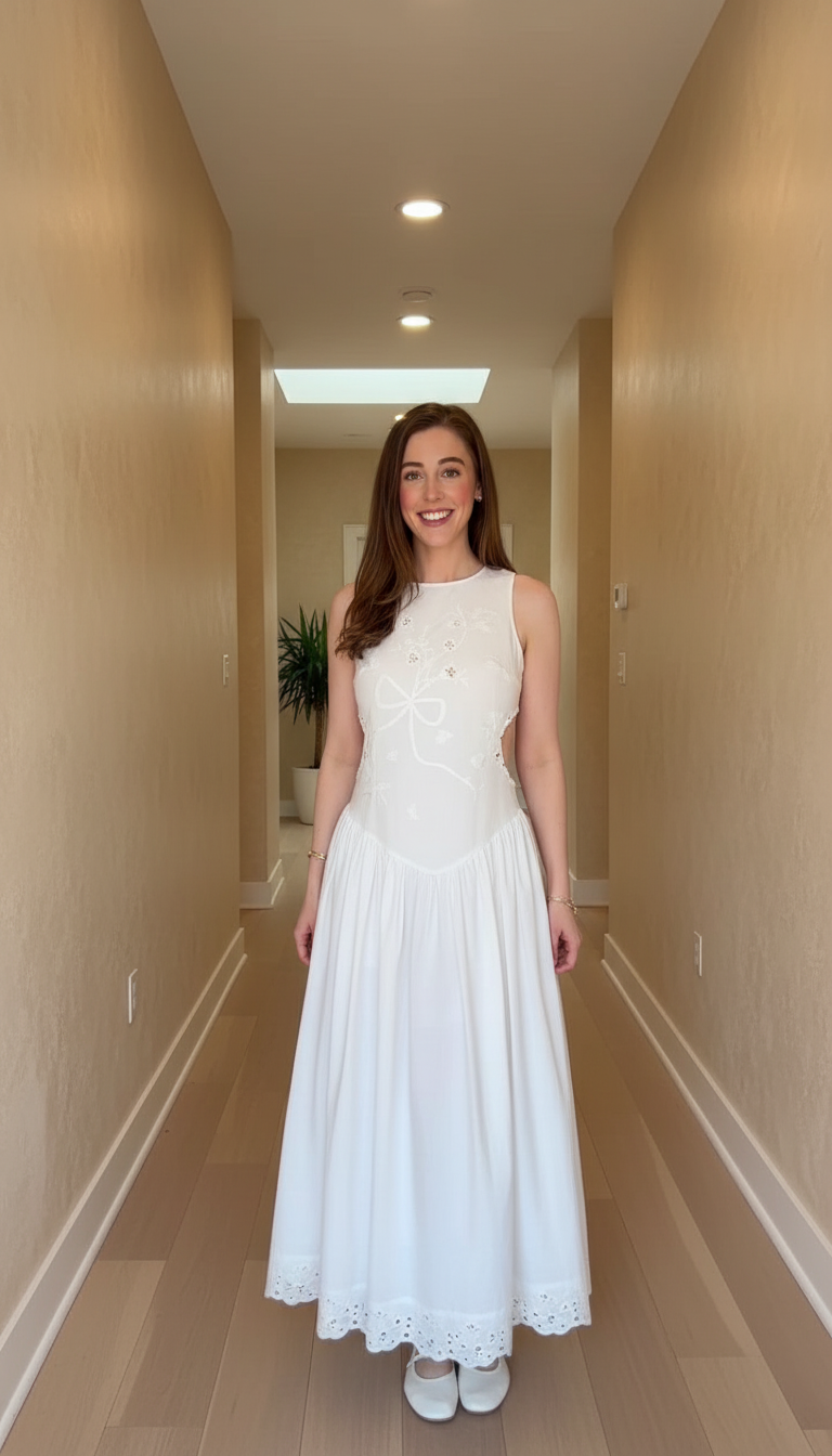 White Embroidered Print Embroidered Embroidered Details Maxi Dress product image 7