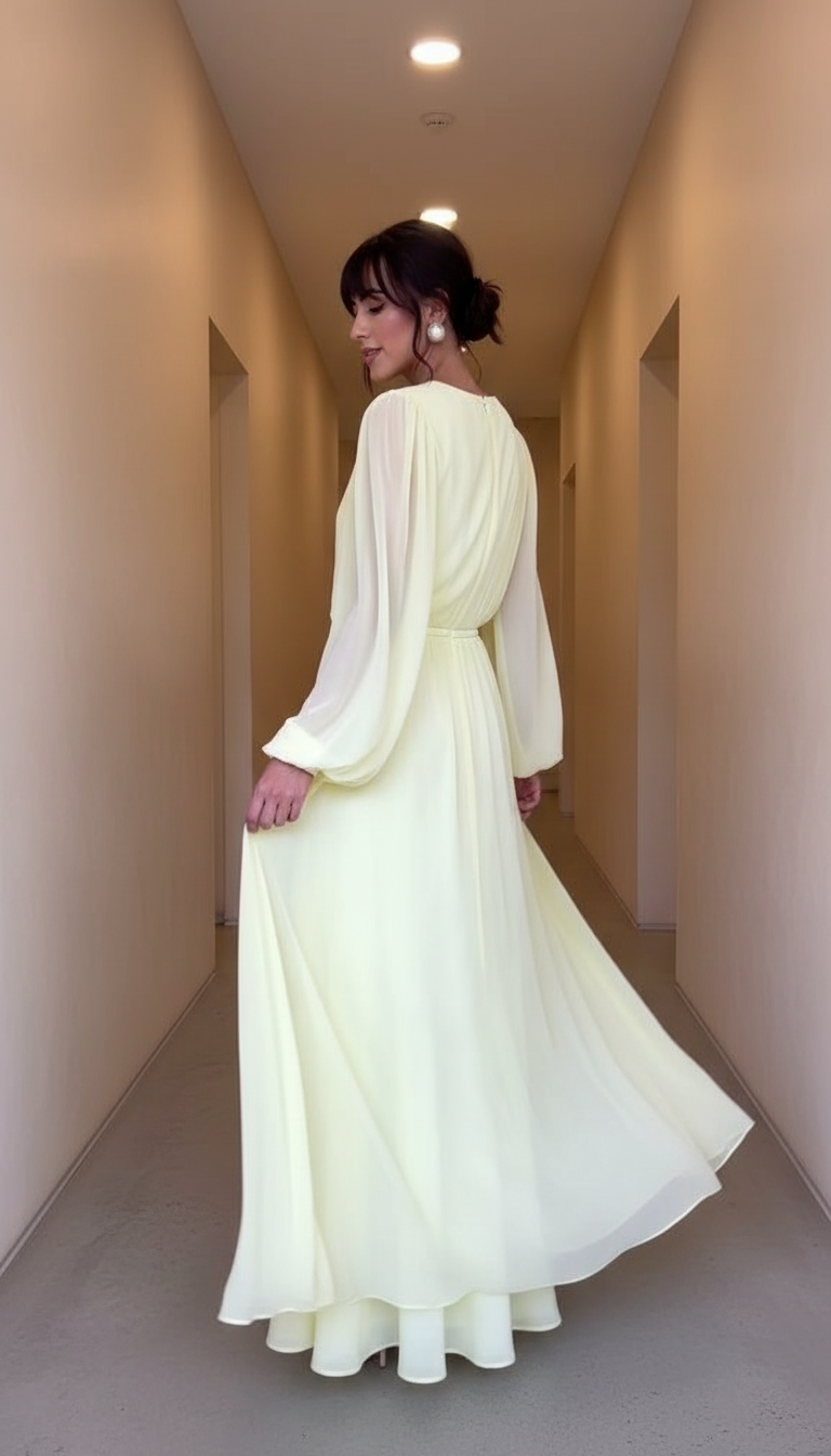 Yellow Pleated Pleated Bodice Flowing Skirt Dress product image 7