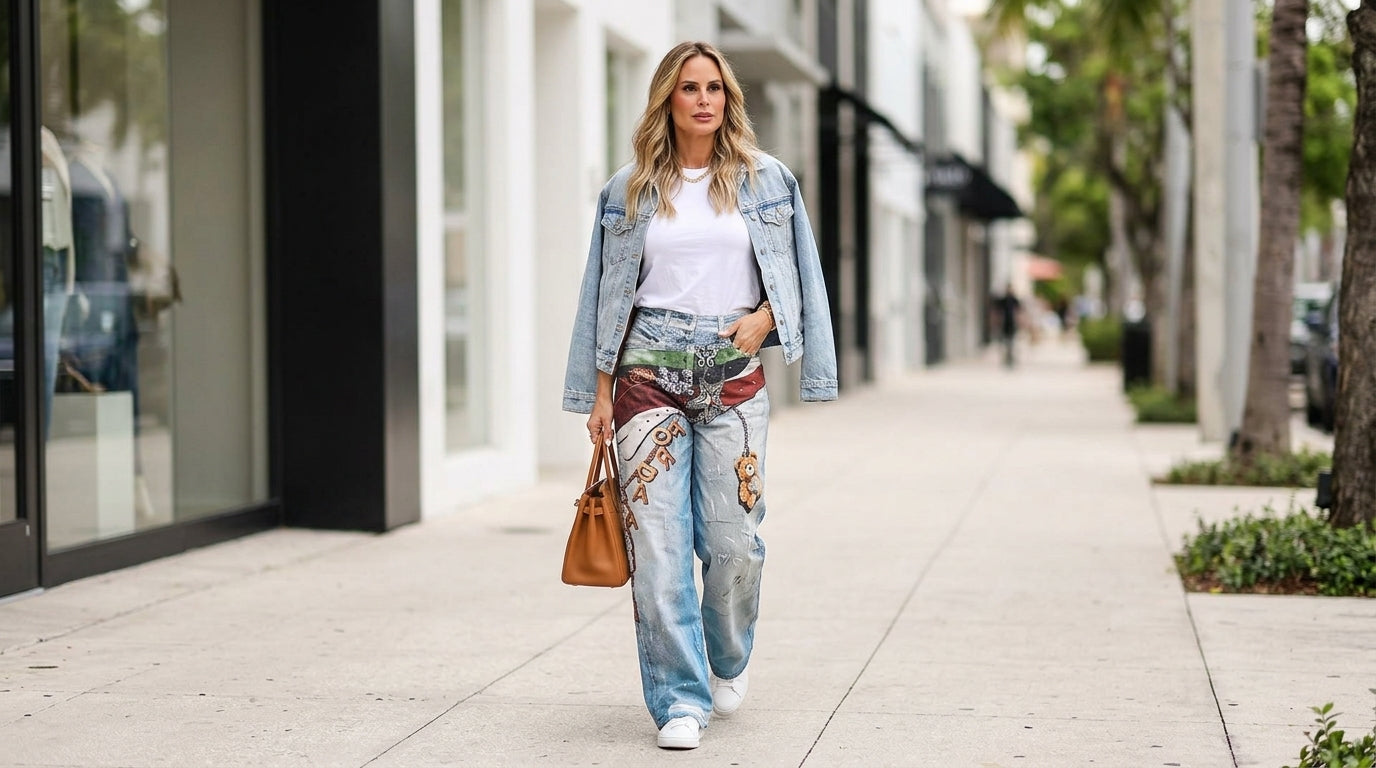 Blue Graphic Print Wide-Leg Graphic Elements Denim Jeans product image 7