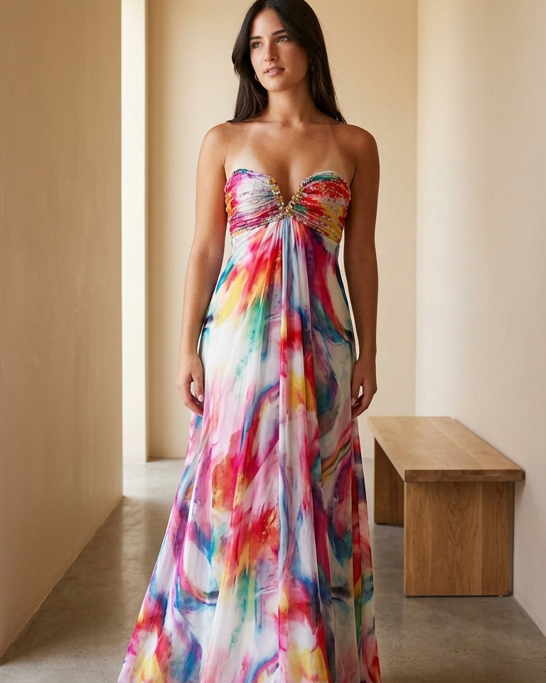 Abstract Print Beaded Embellishments Pockets Maxi Dress product image 7