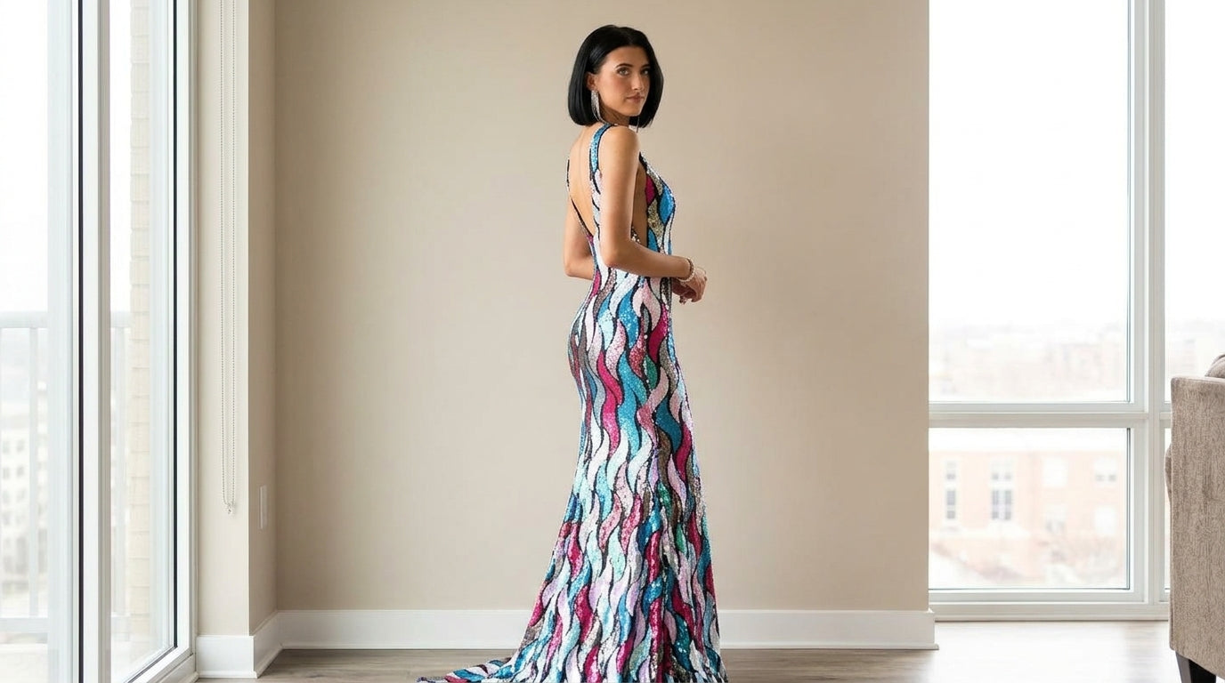 Abstract Print Backless V-Neck Satin Maxi Dress product image 7