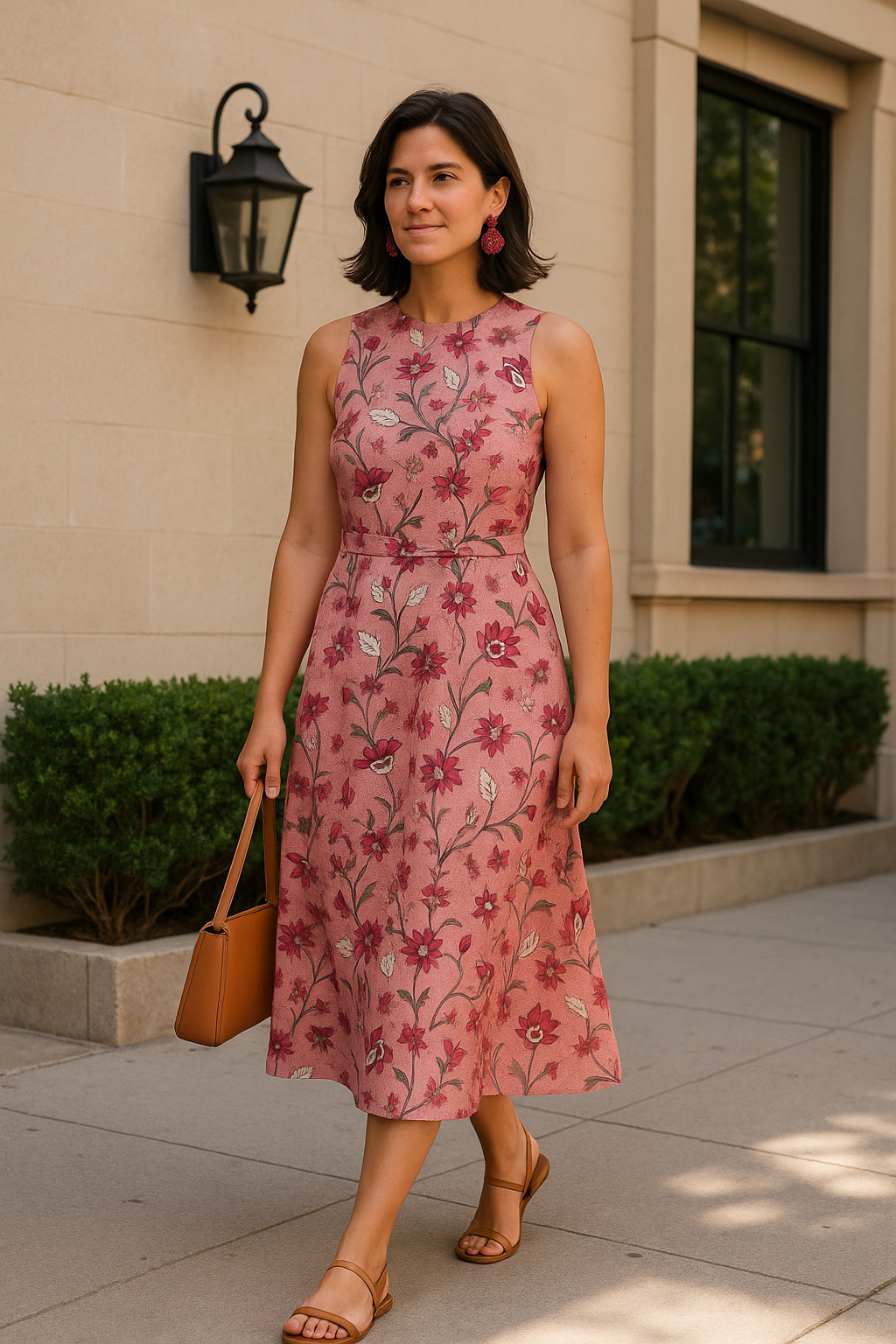 Pink Floral Belted Belted Waist Midi Dress product image 7
