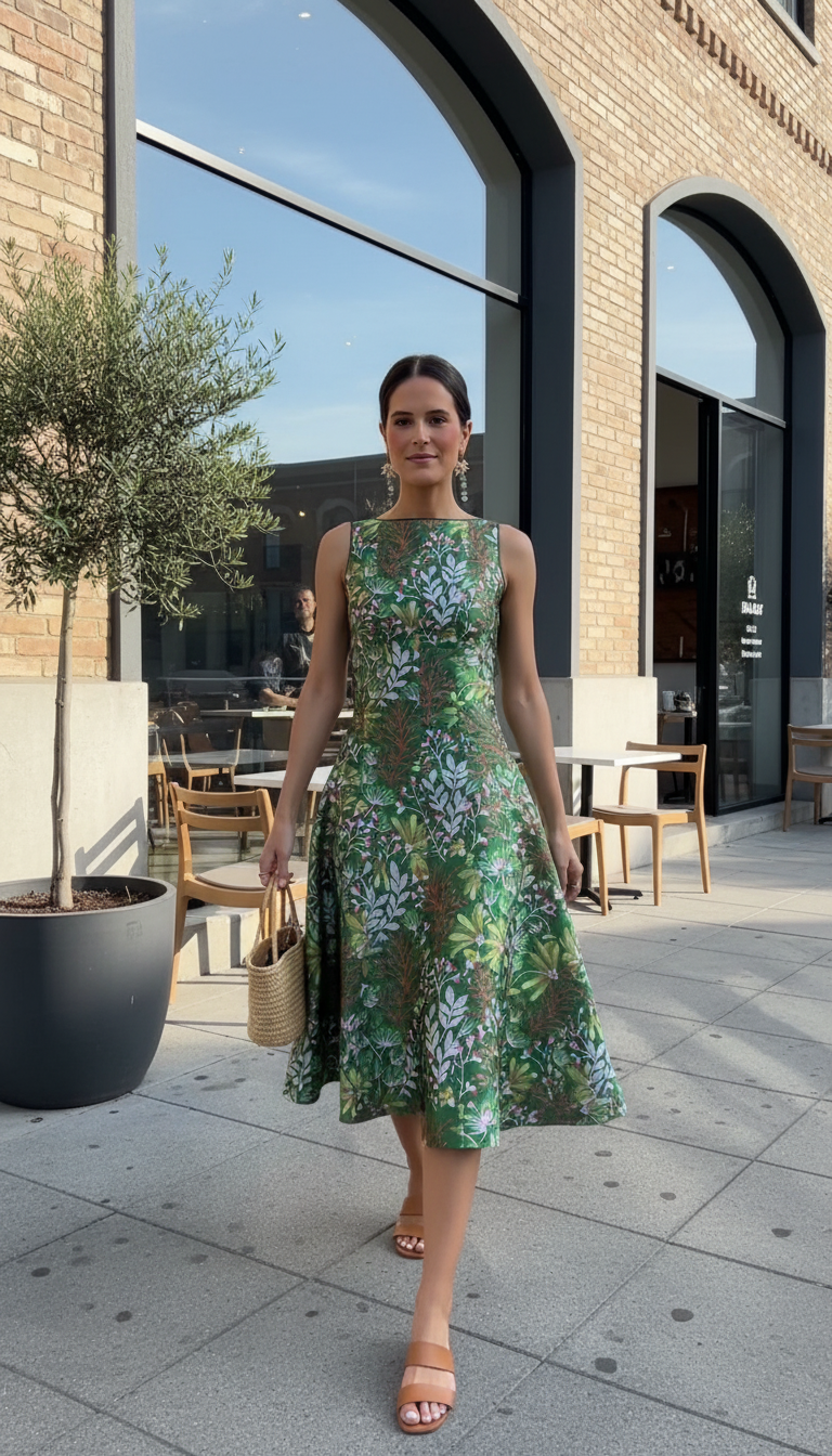 Green Floral Floral Pattern Flared Skirt Mini Dress product image 7