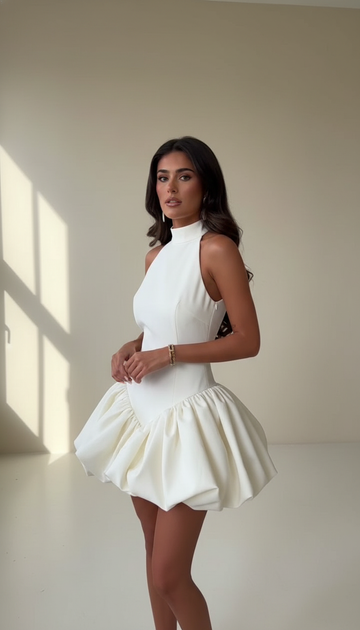 White Puff Skirt High Neck Dress product image 7