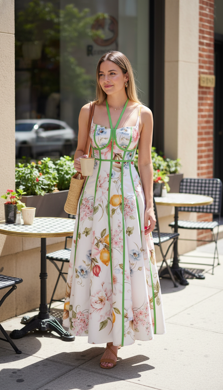White Floral Structured Contrast Piping Maxi Dress product image 7