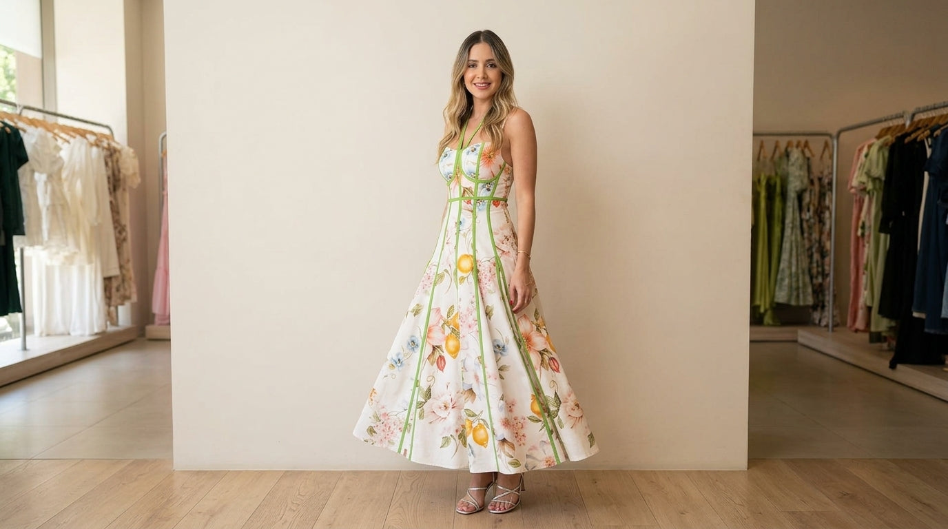 White Floral Contrast Piping Floral Print Maxi Dress product image 7