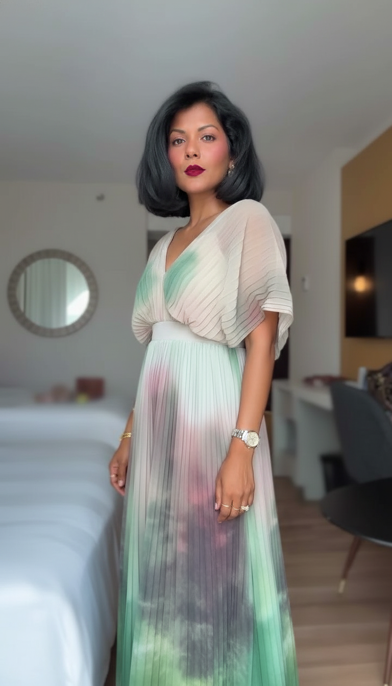Green Ombre Print V-Neck Pleated Maxi Dress product image 7