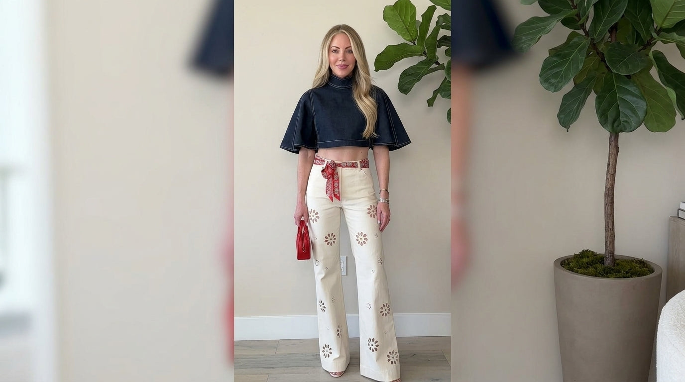 Navy Floral Wide-Leg Cropped Short Set product image 7